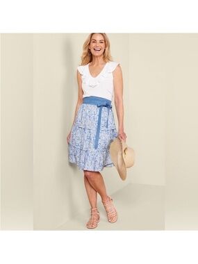 Soft Surroundings Light Blue Paisley Tiered Skirt